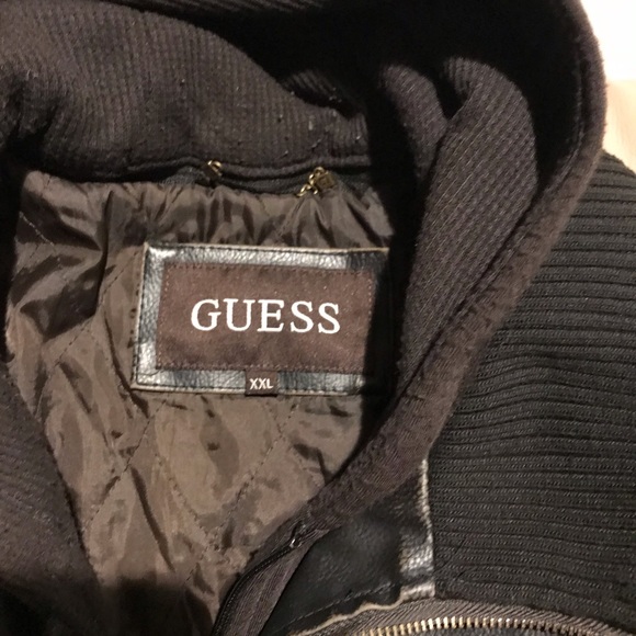 Guess Leather Black Bomber Jacket Size XXL - Picture 2 of 5